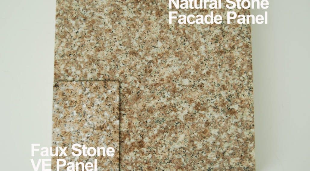 Faux stone panels for facades