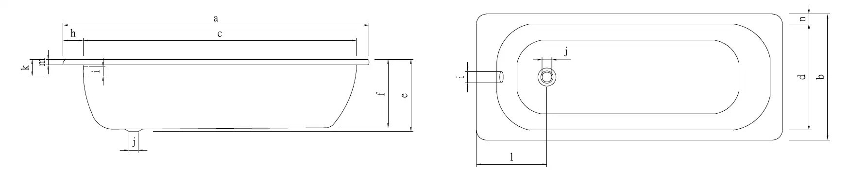 施工詳圖:Smavit 標準型浴缸尺寸規格 (120cm - 170cm) Smavit 標準型鋼板琺瑯浴缸詳細工程尺寸圖 (Technical Drawing),包含平面圖與側面剖面規格。